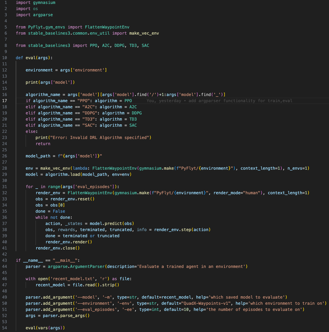 Using Stable Baselines to train Autonomous Drones